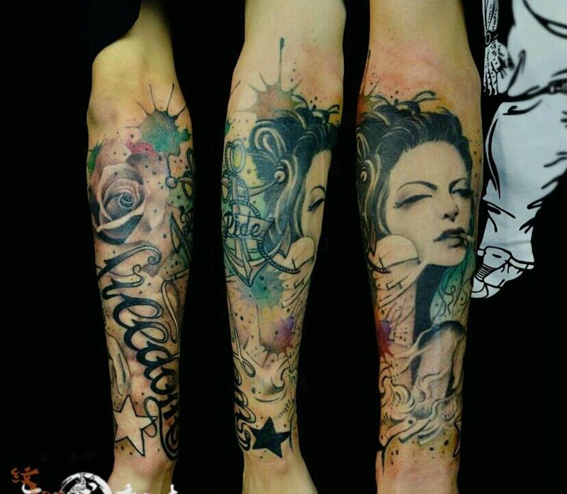 欧美作品纹身图片_欧美肖像写实手臂手部字符人物静物情侣原创纹身图案