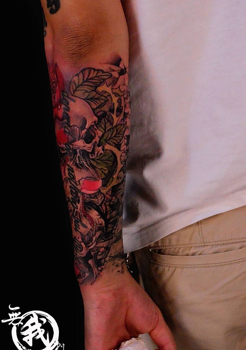 欧美作品纹身图片_成品手稿手部手臂欧美清新鬼神宗教植物纹身图案