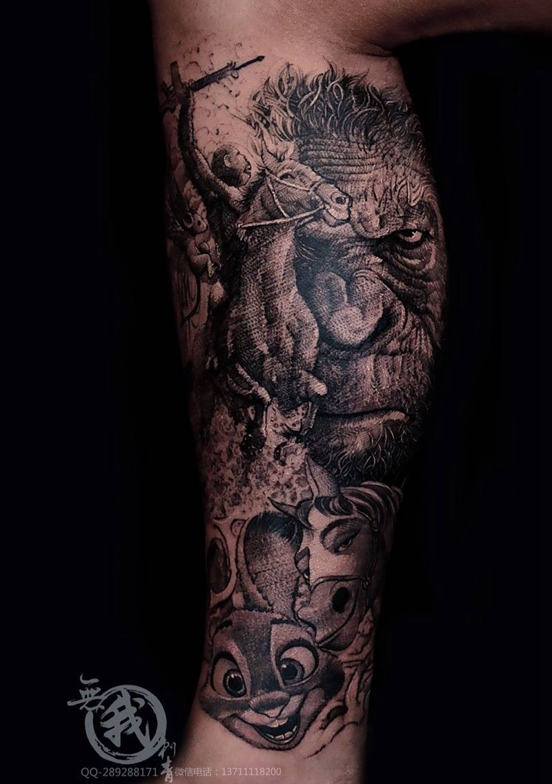 大杂烩 欧美作品纹身图片_腿部欧美写实纹身图案