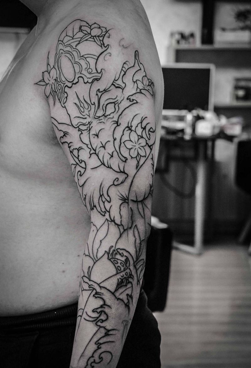花臂未完成纹身图片