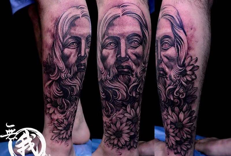 欧美作品纹身图片_欧美写实肖像脚部腿部成品手稿鬼神宗教人物纹身图案