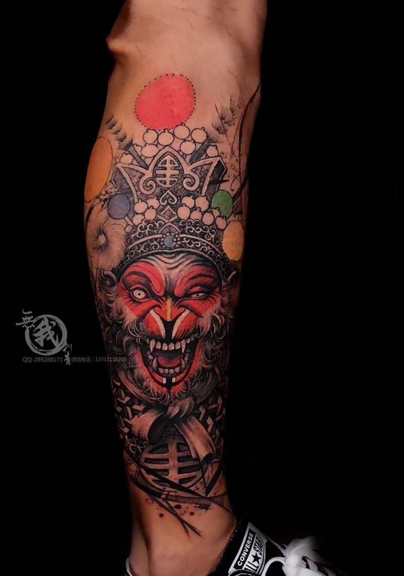 斗战胜佛小腿纹身图片