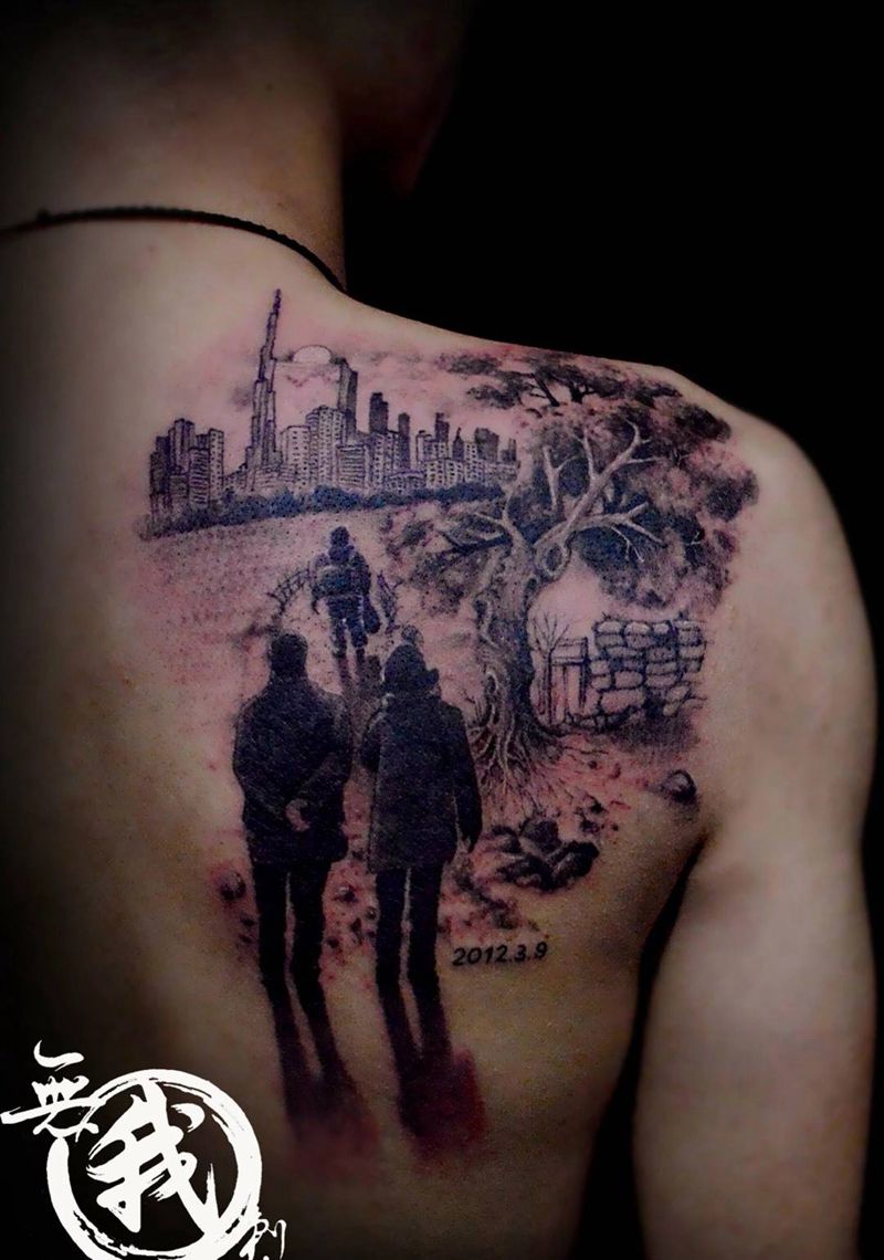 少小离家老大回纹身图片_背部手部手臂臀部原创人物成品手稿纹身图案