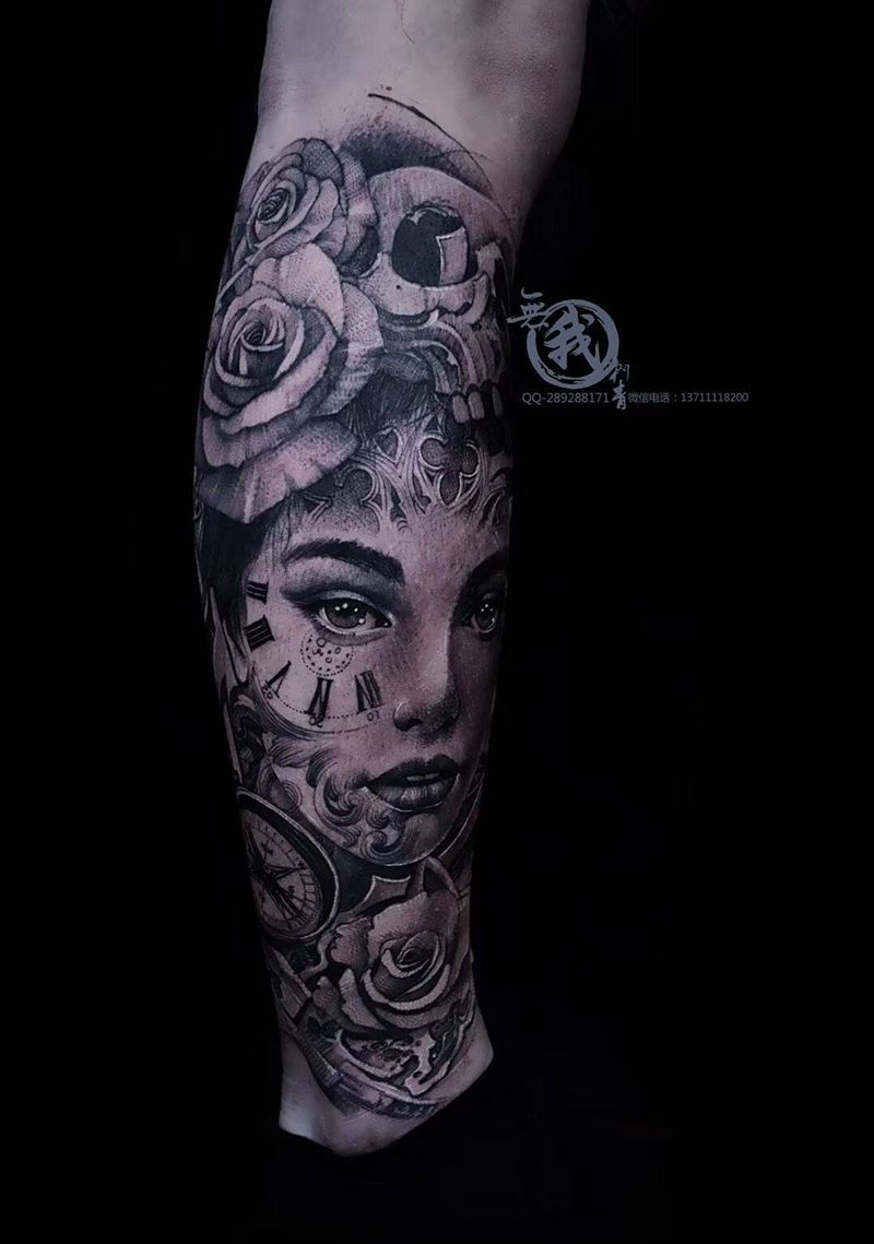 欧美作品纹身图片_腿部欧美写实纹身图案