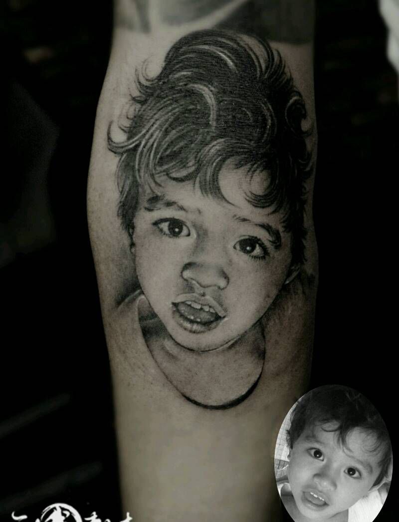 肖像纹身图片_手臂手部肖像清新写实人物纹身图案