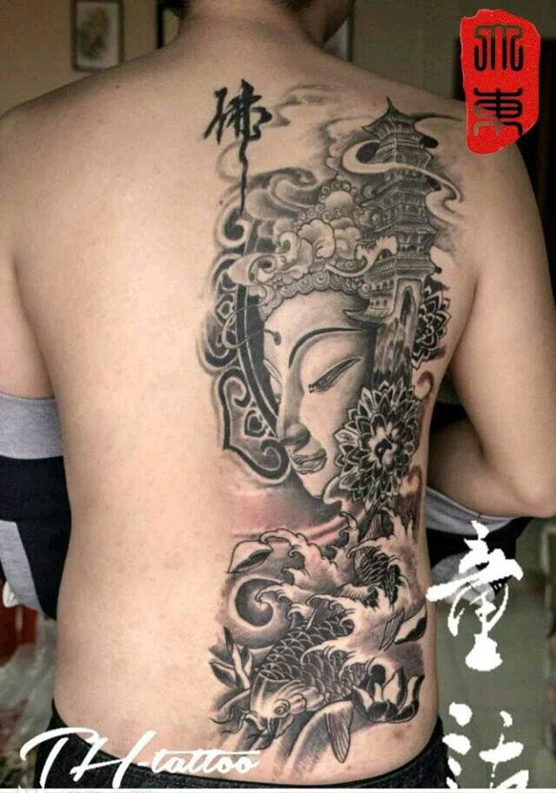 半背佛纹身图片