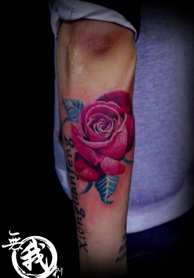 玫瑰纹身图片_成品手稿手部手臂欧美写实清新原创植物纹身图案