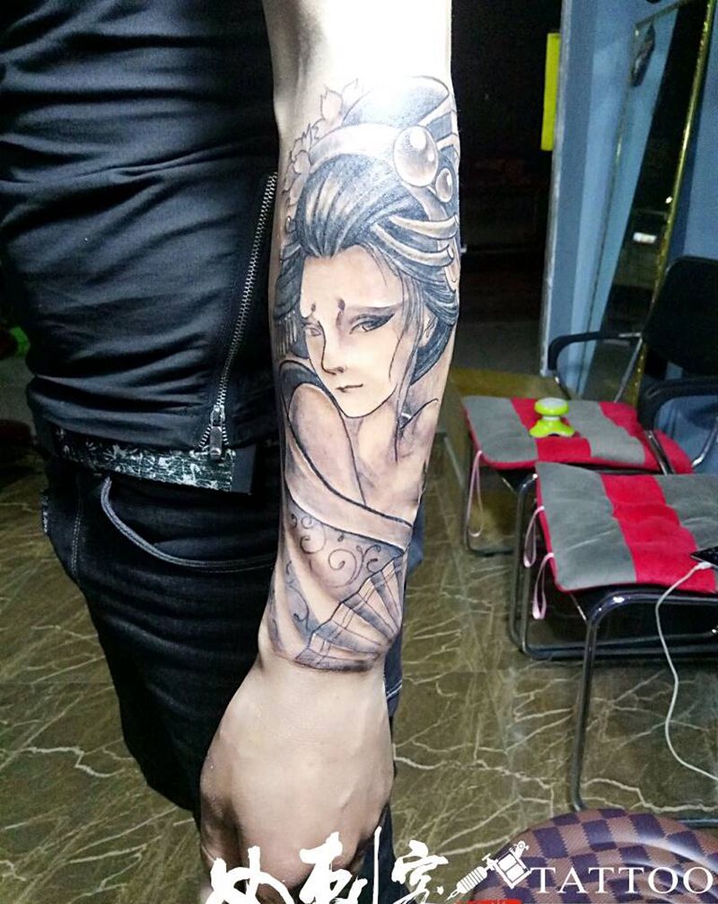 艺妓纹身图片_手臂传统人物纹身图案