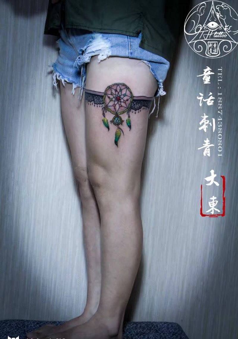 蕾丝捕梦网纹身图片