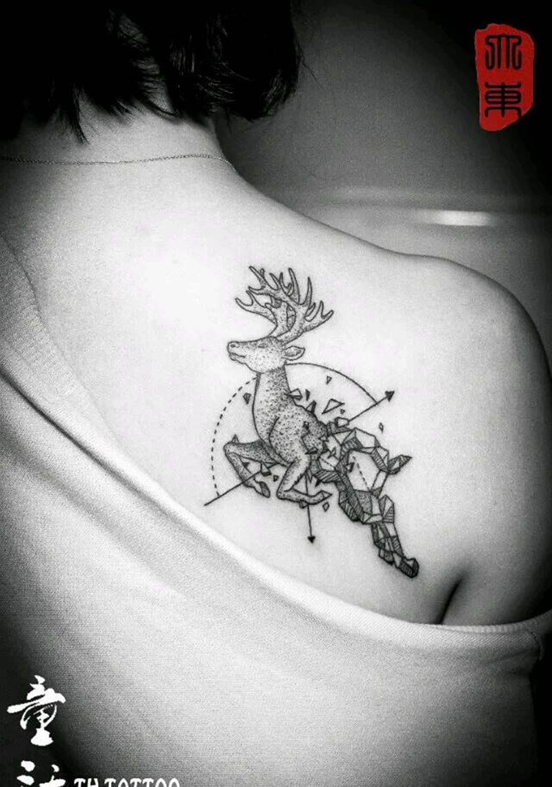 几何体麋鹿纹身图片