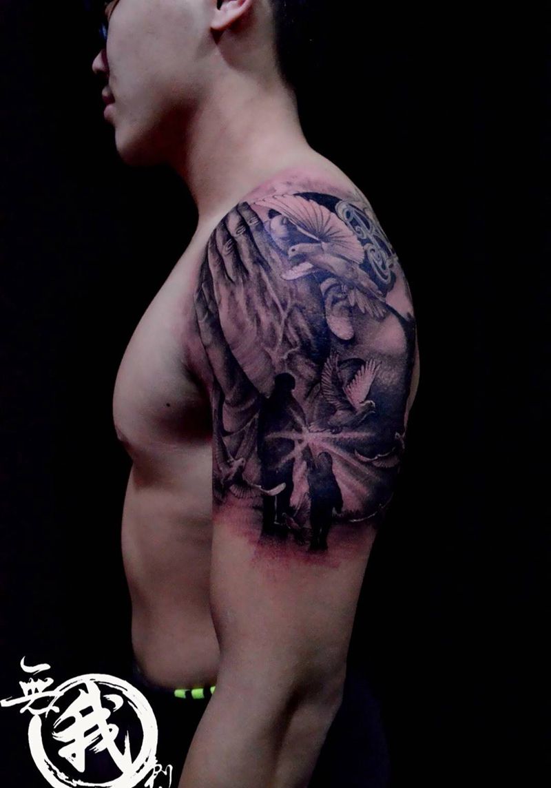 父爱主题纹身图片_成品手稿手臂手部欧美写实肖像原创人物字符纹身图案