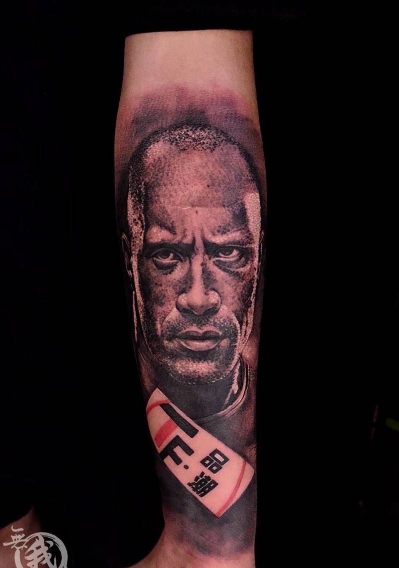 道恩.强森包小臂作品纹身图片_成品手稿手部手臂欧美肖像写实人物纹身图案