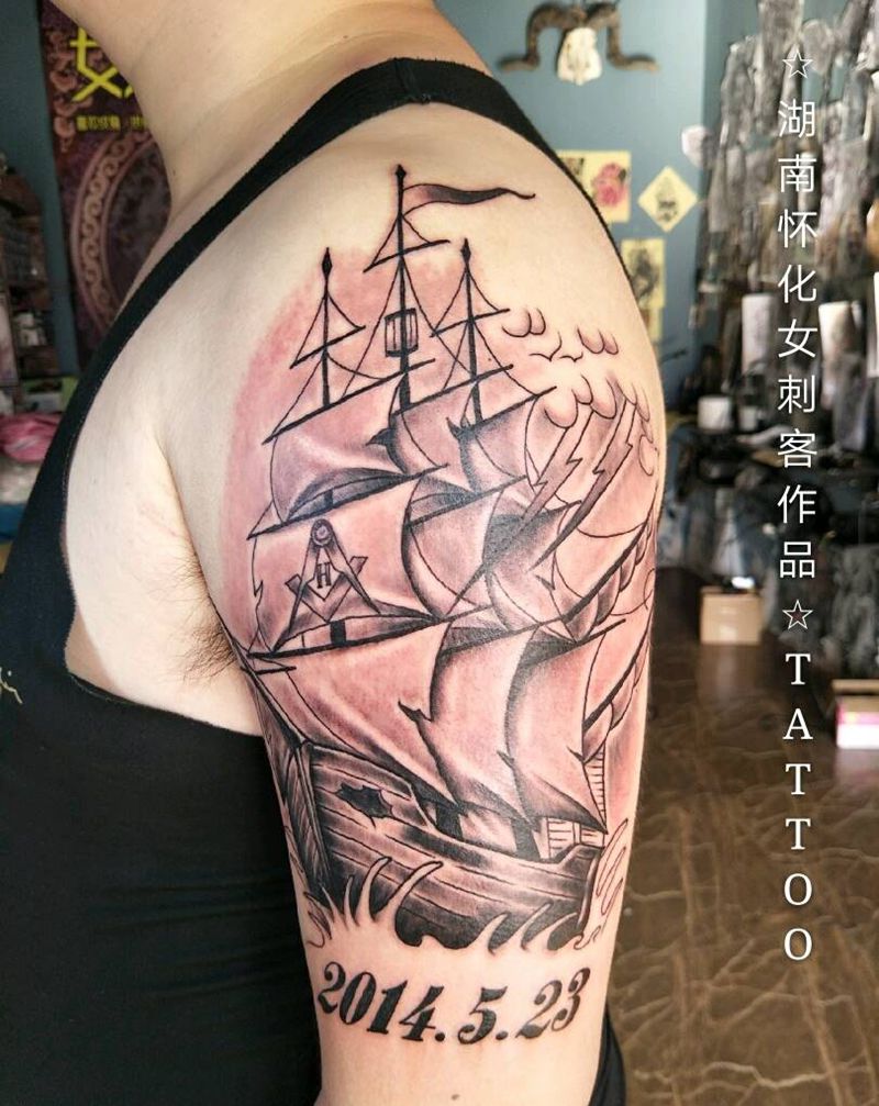 一帆风顺纹身图片_手臂欧美纹身图案