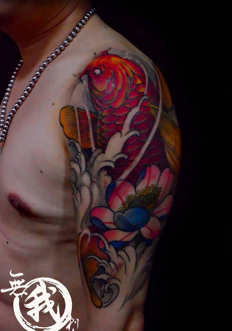 锦鲤纹身图片_成品手部手臂传统国画原创植物纹身图案