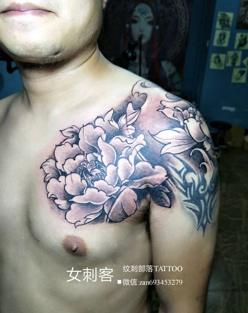 牡丹纹身图片_传统纹身图案