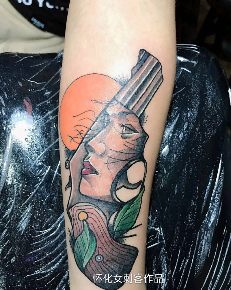 枪纹身图片
