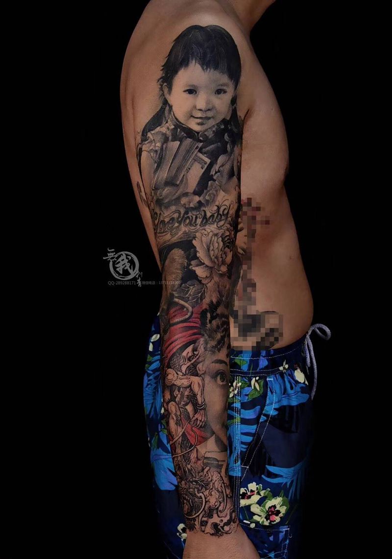 客人的故事纹身图片_手臂欧美写实纹身图案