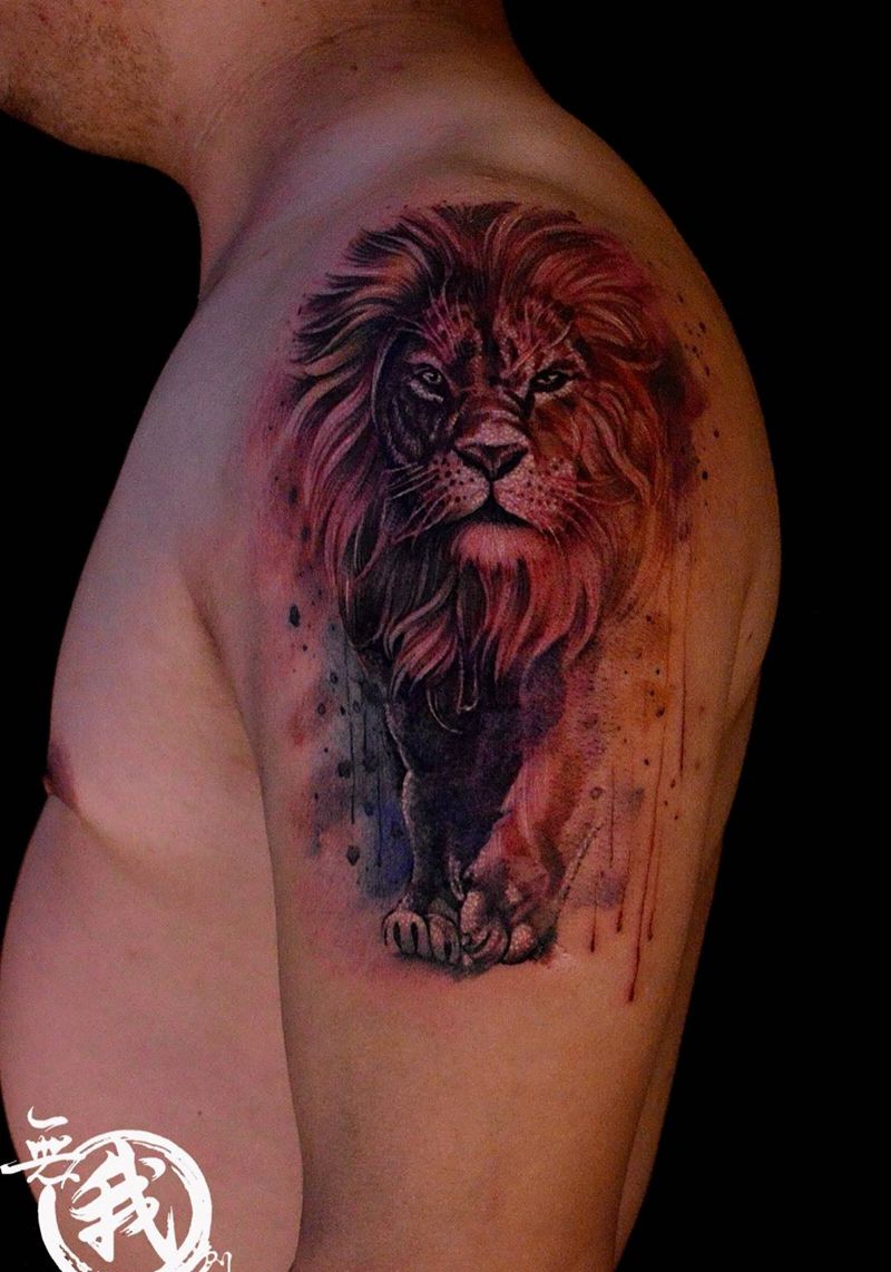狮子纹身图片_成品手稿手部手臂欧美写实清新动物纹身图案