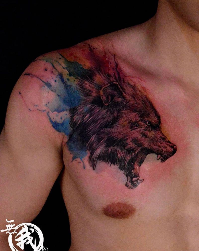 不滴血的狼头纹身图片