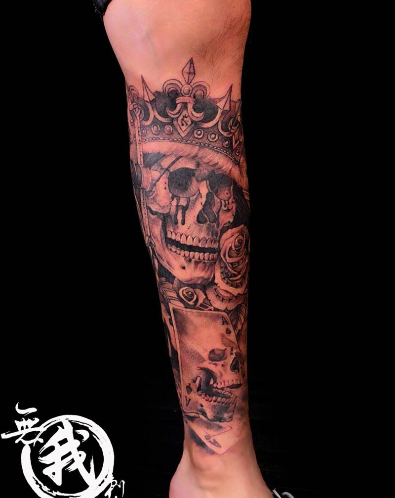 骷髅纹身图片_脚部腿部欧美写实鬼神人物纹身图案