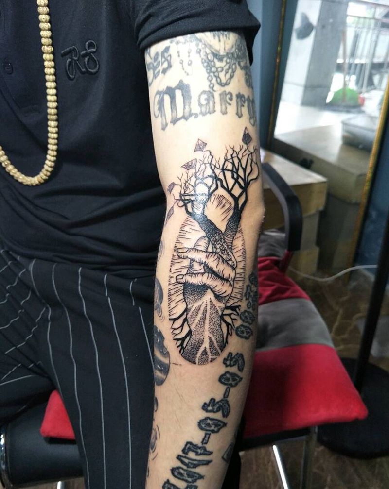 拼接花臂纹身图片_手臂欧美清新纹身图案