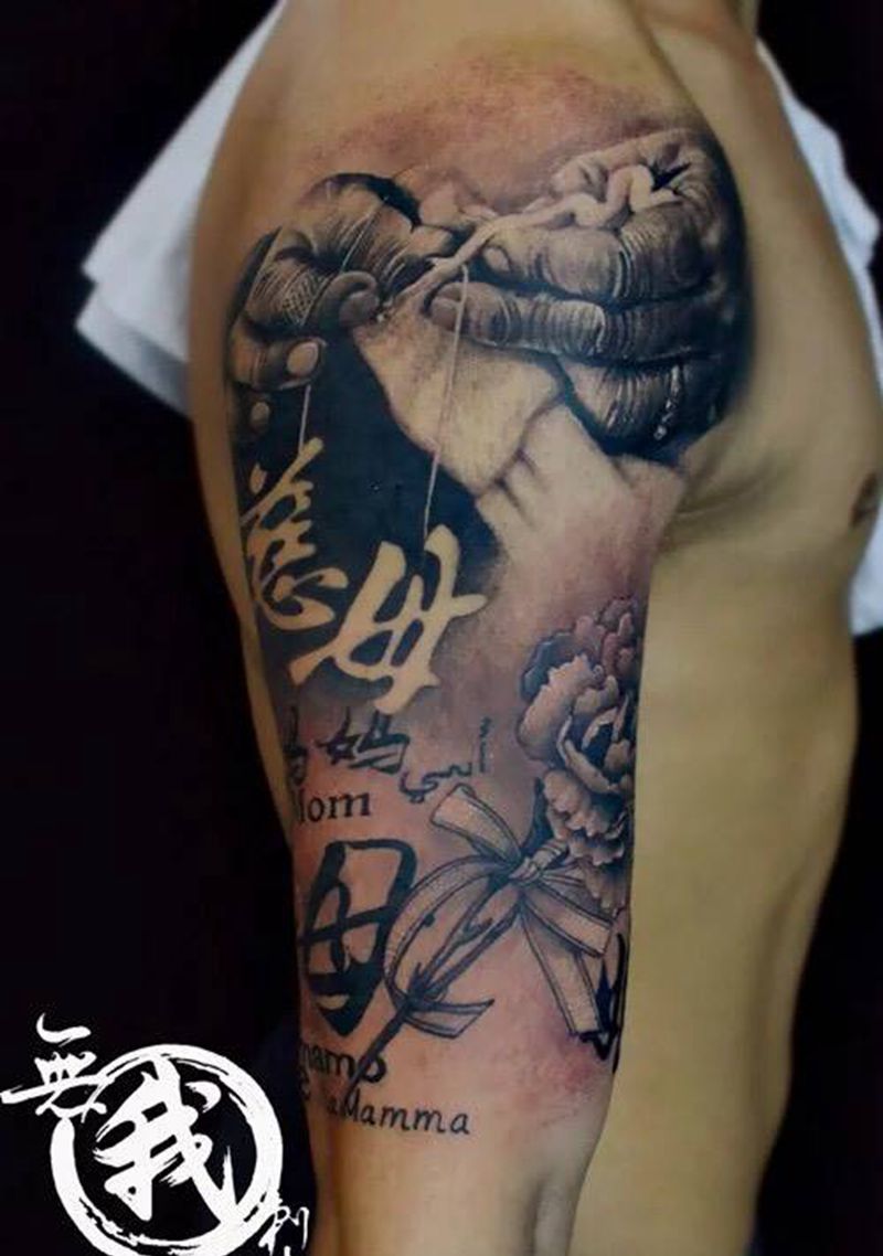 慈母纹身图片_成品手臂手部欧美写实清新传统原创人物宗教纹身图案