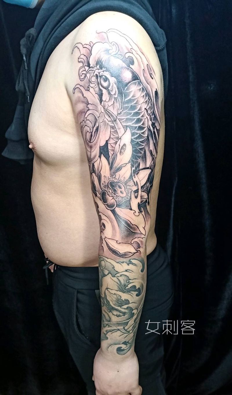 花臂纹身图片_手臂新传统纹身图案