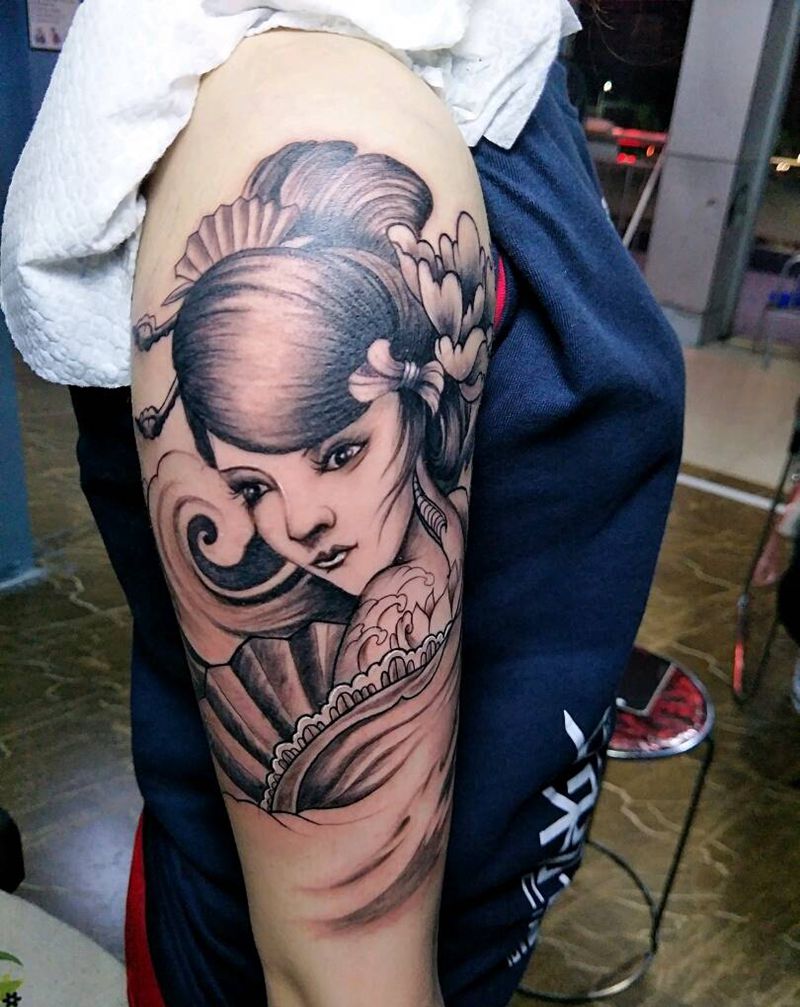 美女纹身图片_手臂传统人物纹身图案