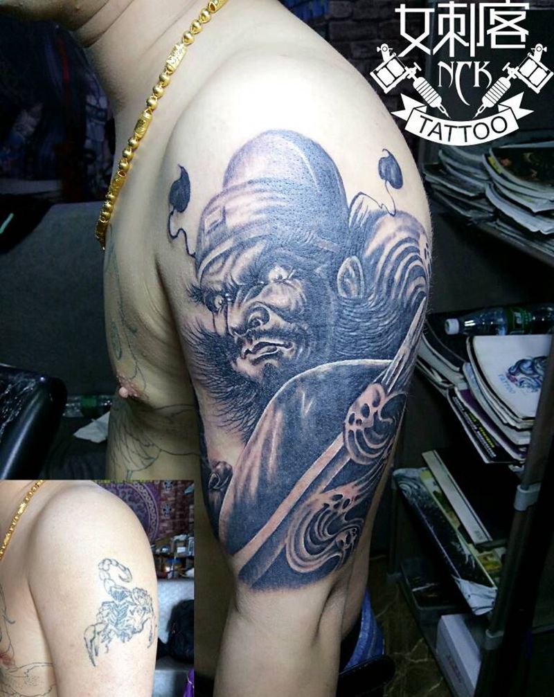 遮盖纹身图片_手臂传统写实人物遮盖成品纹身图案