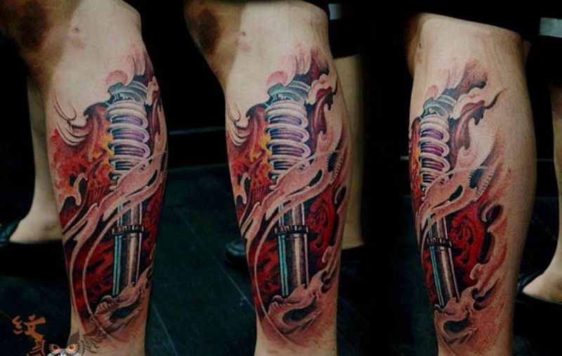 机械腿纹身图片_腿部欧美纹身图案