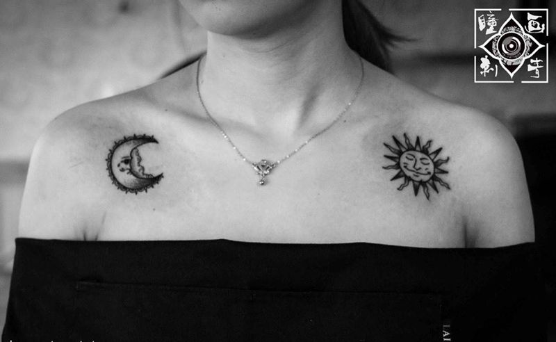 月亮太阳纹身图片