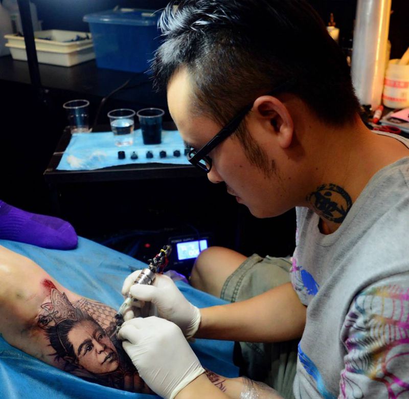 原创手绘作品纹身图片_脚部腿部欧美传统写实肖像鬼神原创人物宗教纹身图案