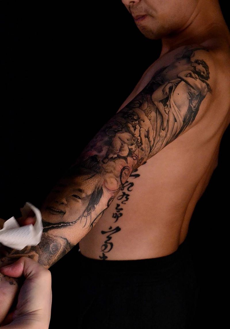 欧美作品纹身图片_成品手稿手部手臂欧美写实肖像人物原创植物纹身图案