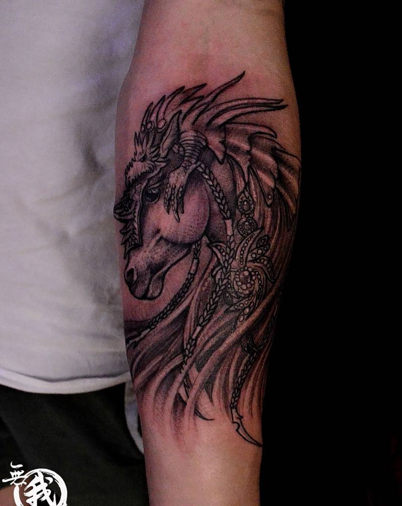 独角兽纹身图片_成品手稿插画手部手臂欧美清新写实动物纹身图案