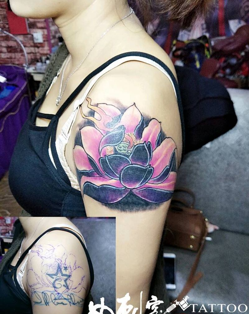 遮盖旧纹身纹身图片_手臂传统植物遮盖成品纹身图案