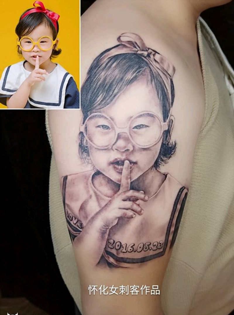 女儿纹身图片_肖像纹身图案