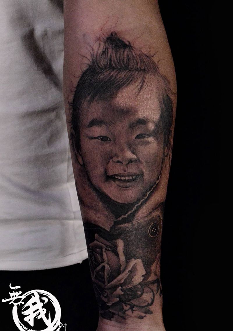 肖像包小臂纹身图片_成品手稿插画手部手臂欧美肖像写实清新人物纹身图案