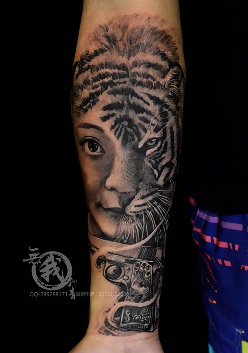 写实作品纹身图片_成品手稿手臂欧美写实肖像人物原创动物情侣纹身图案