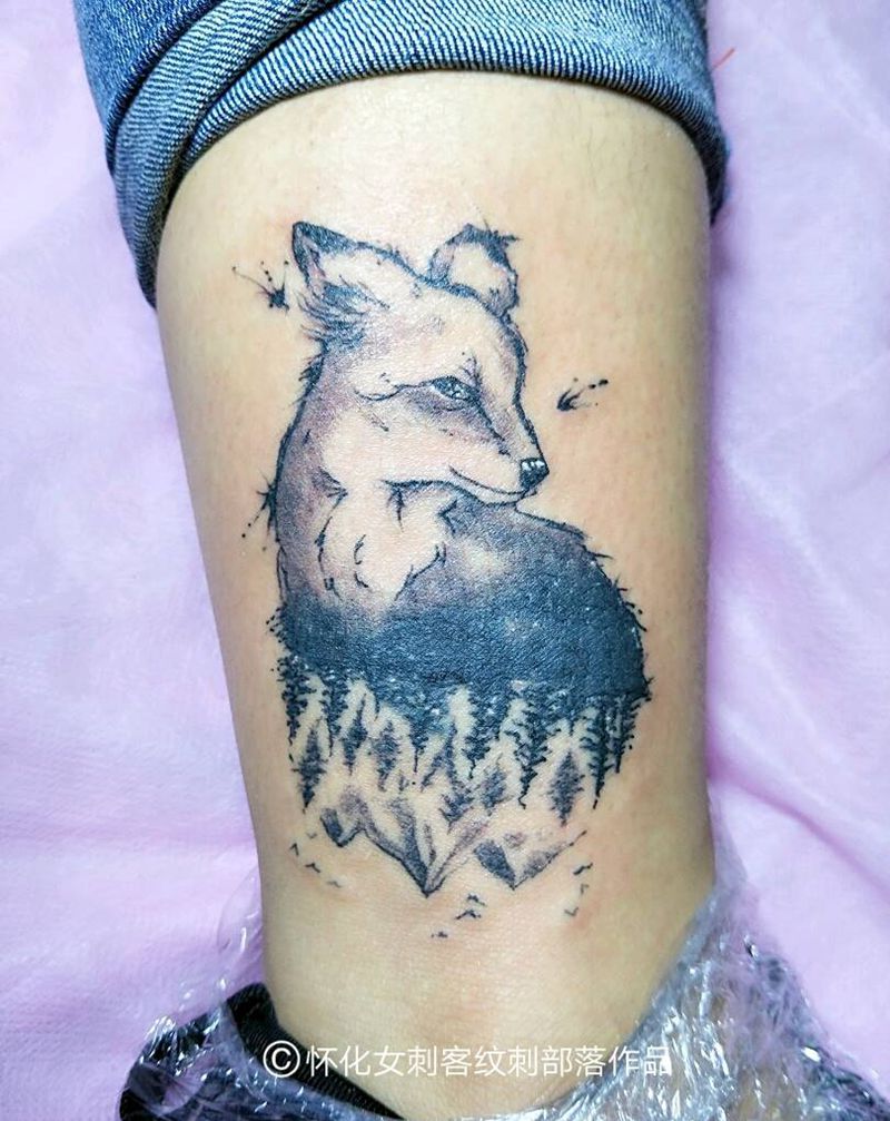 遮盖作品盟盟哒纹身图片_腿部欧美动物成品纹身图案