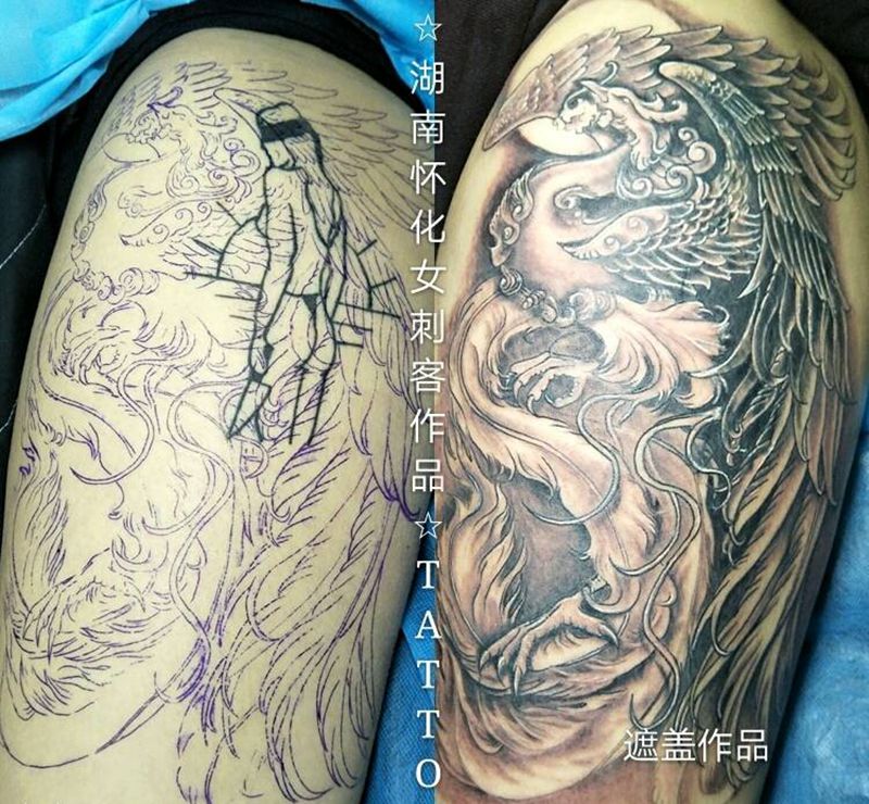 遮盖纹身图片_腿部传统遮盖纹身图案