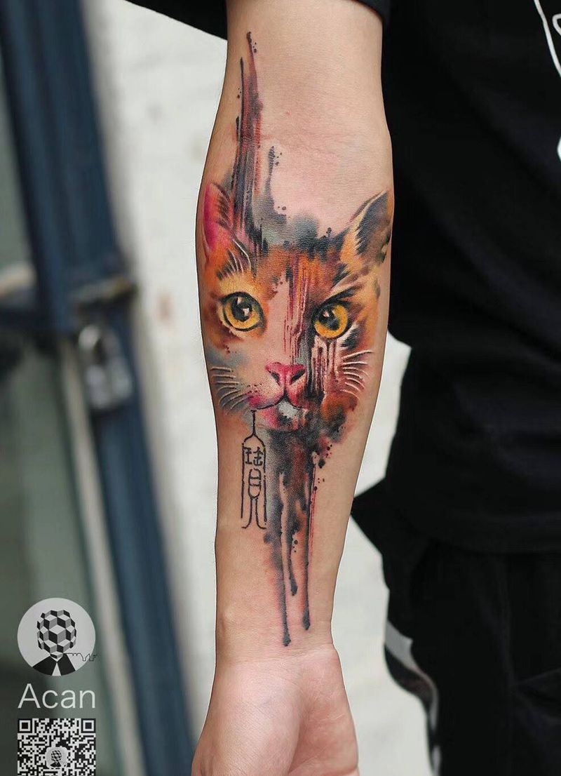 喵喵纹身图片_成品手臂清新原创动物纹身图案