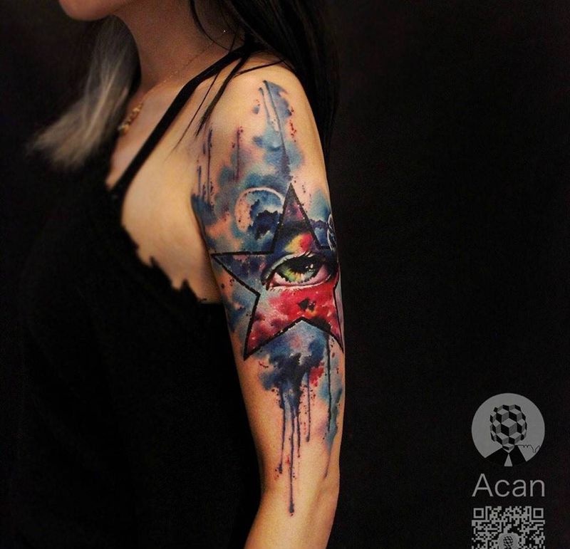 放眼看世界纹身图片_成品手臂欧美清新原创纹身图案