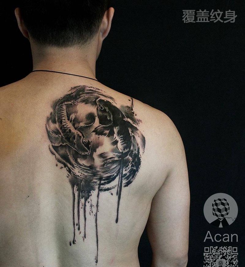 覆盖纹身纹身图片_成品背部国画原创动物纹身图案
