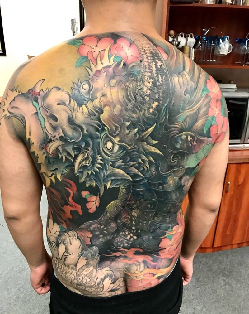 貔貅进行中…遮盖作品纹身图片_手稿传统国画遮盖原创动物宗教背部习俗纹身图案