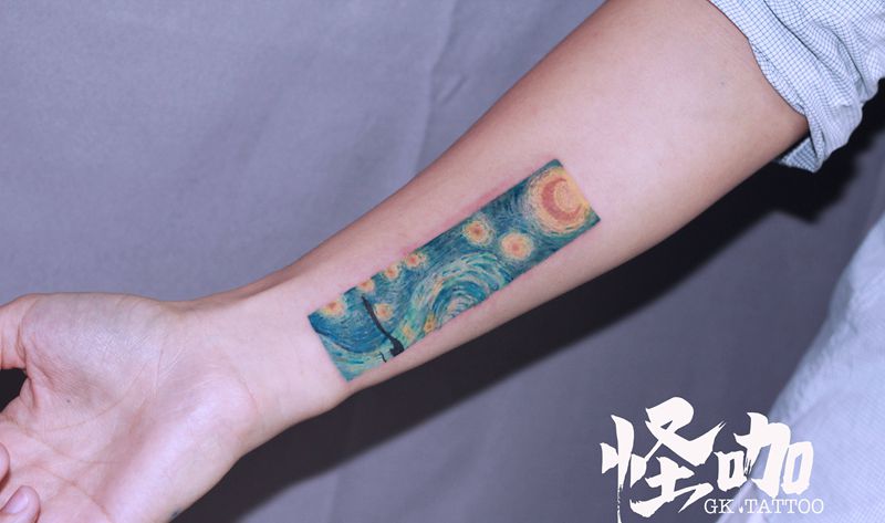 作品纹身图片_手臂水彩纹身图案