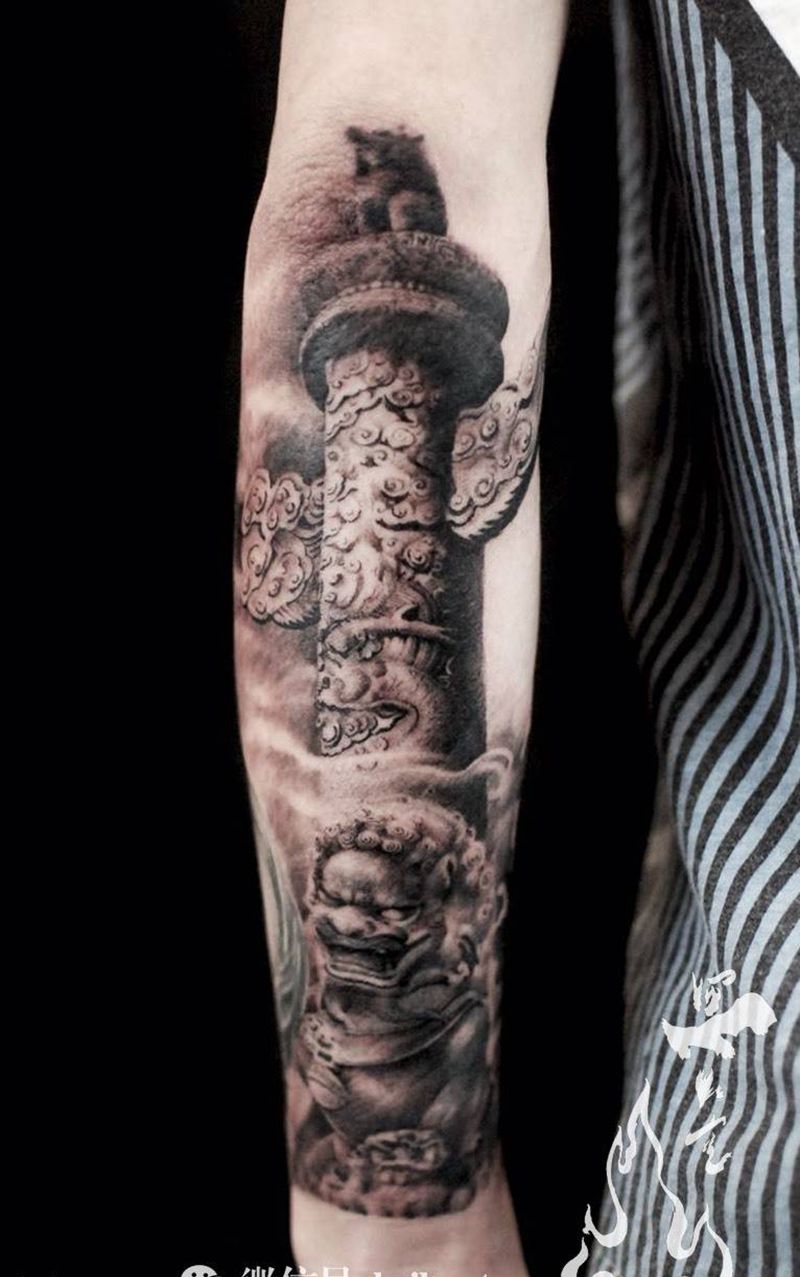 华表纹身图片_成品手稿手臂手部传统国画人物宗教遮盖原创纹身图案