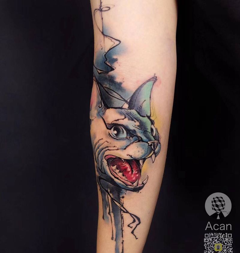 斯芬克斯猫纹身图片_手臂手部水彩纹身图案