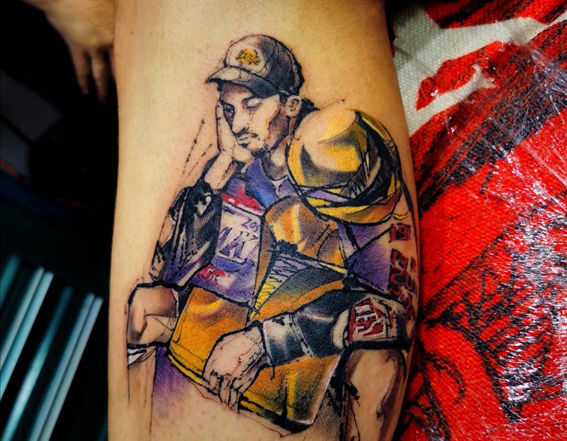 科比速写纹身图片_水彩纹身图案