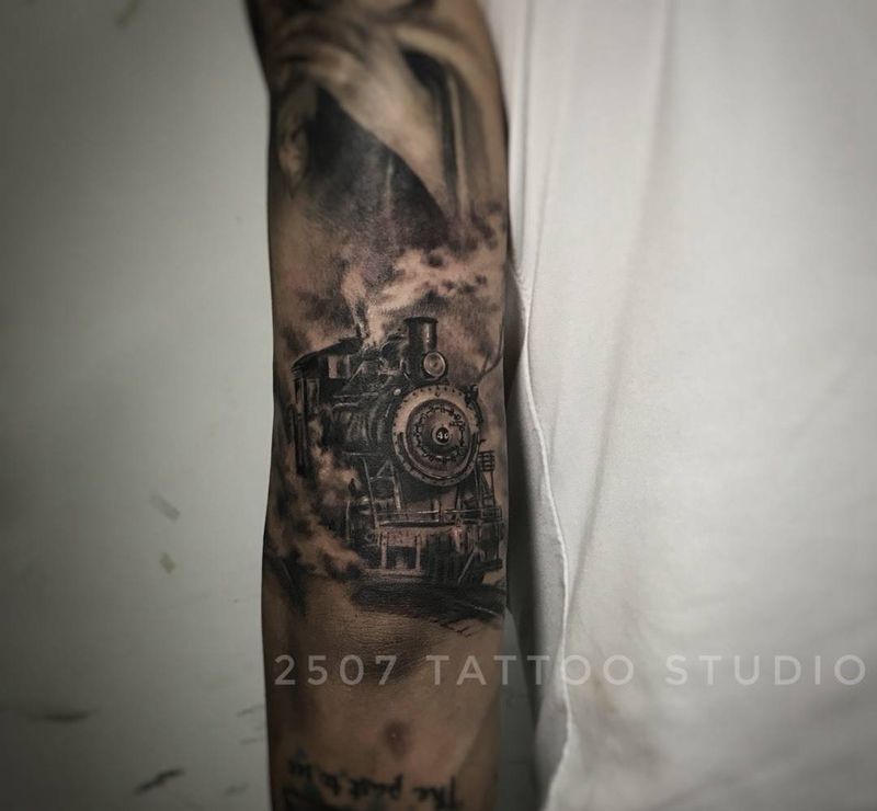 蒸汽火车头纹身图片