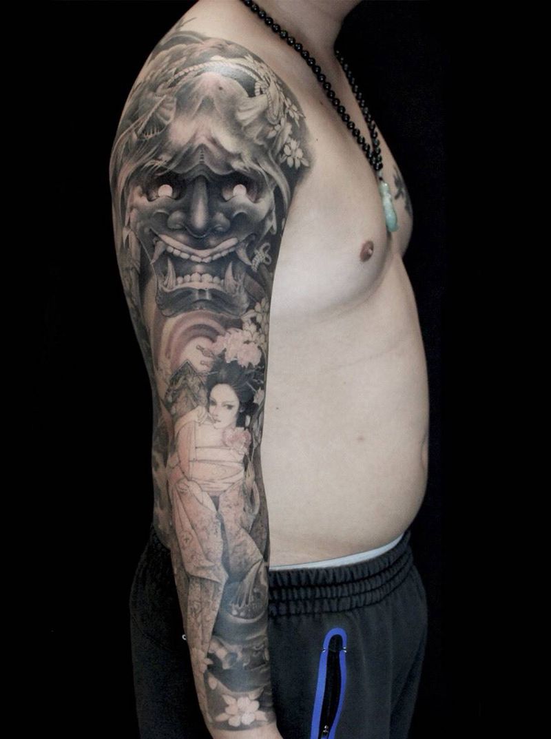 日本元素花臂纹身图片